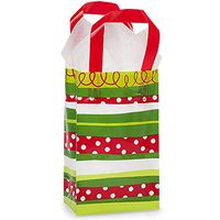 NW Christmas Stripes Plastic Shopping Bags - Rose Size - 5.25x3.25x8.5in. - 50 Pack