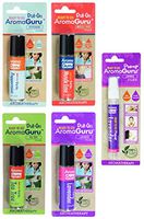 One Set of 5 Roll-On and Pump Essential Oil Bottles - Tea Tree, Peppermint, Sweet Almond, Lavender - Aroma Guru