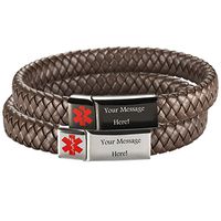 [Engraving]Leather Medical Alert Bracelet - Personalized Medical ID for Men Women Kids Custom Diabetic Alert Bracelet-Brown (17cm(6.72"), Engraving)