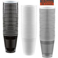 18 oz Party Cups, 96 Count - Black, White, Silver - 32 Each Color