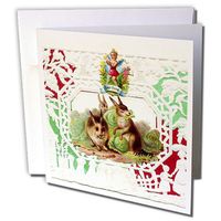 3dRose Bunnies With Red n Green n White Lace - Greeting Cards, 6 x 6 inches, set of 6 (gc_44825_1)