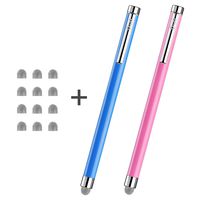 Stylus, ChaoQ 2 Pcs, Blue, Pink, Mesh Fiber Tips Stylus Pens for Touch Screens Devices, iPad, iPhone, iPod, Tablets, Samsung with 12 Replaceable Hybrid Mesh Fiber Tips