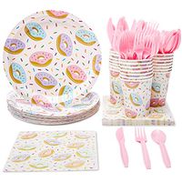 Donut Party Supplies, Disposable Dinnerware Set (Serves 24, 144 Pieces)