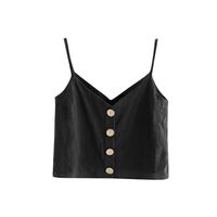 Womens Vest,Lmtime Ladies Spaghetti Strap V-Neck Solid Camis Vest Casual Single Breasted Button Backless Tank (Black,M)