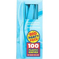 Caribbean Blue Plastic Knives Big Party Pack, 100 Ct.
