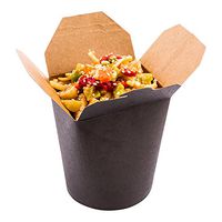 16 oz Round Black Paper Round Noodle Take Out Container - 3 1/4" x 3" x 4" - 50 count box - Restaurantware