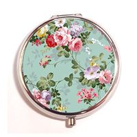 Vintage Floral Custom Round Silver Pill Box Pocket 2.1 inches Medicine Tablet Holder Organizer Case for Purse