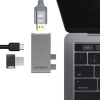HomeSpot 3-in-1 USB Type-C Hub with HDMI 4K Video Output & USB 3.0 Port Ultra Slim for MacBook Pro MacBook Air with Case on - Grey