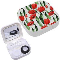 Portable Contact Lens Case Box Travel Kit Mirror + Bottle + Tweezers Container Holder [ Wildflower Tulip Flower Watercolor ]