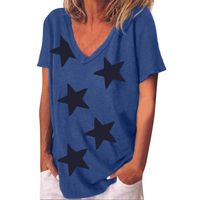 Hemlock Women V Neck T Shirt Star Print Tops Short Sleeve Blouse Summer Tops Casual T Shirt Pullover Blue