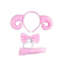 3PCs Kids Funny Rabbit Pig Wolf Kangaroo Zebra Costume Headband with Tail Tie (Pink Goat)
