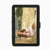 Perfection In Style Black Color Metal Cigarette Case Vintage Farm Girl Design 001