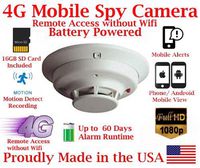 AES ThirdEye 4G LTE Cellular Mobile 1080P HD Commercial Grade Smoke Detector Spy Camera // 60 Day Battery Powered Wireless Remote Live stream Spy Gadget (Remote View, Remote Playback, Mobile Alerts)
