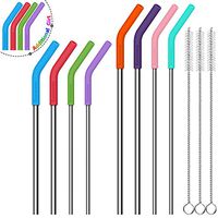 Sunnywoo Metal Straws Stainless Steel Straws Drinking Straws Reusable FDA BPA-8.5":6mm2,8mm2,10.5"::6mm2,8mm2- W/Cleaning Brush for 20/30 Oz for Yeti RTIC SIC Ozark Trail Tumblers (8 PACK)