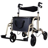 HAMIMI Elderly Walker Golden Shopping Cart Folding Manual Wheelchair Height Adjustable Multi-Function Walker Mobility Wheelchai