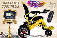 2020 EAONE Folding Electric Wheelchair 7001, Remote Control Ultra Lightweight, Folding, FDA Approved and Aviation Travel Safe, Heavy Duty, Mobility Motorized Electric Wheelchair (Yellow)