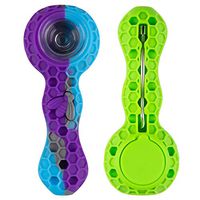 Unbreakable Indestructible Silicone Honey Straws with Clean Cover Decorative Bowls Inside Easy to Clean(2 Pack Purple/Green)