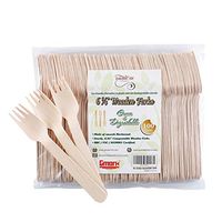 Gmark 100 ct Wooden Forks, 6.5" Length, No Plastic Earth-Friendly, Disposable Biodegradable Wooden Cutlery, Green Product (Bag of 100pcs) GM1044