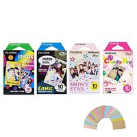 Fujifilm Instax Mini Film 4 Pack Bundle! Rainbow, Comic, Shiny Star, Candy Pop 10 X 4 = 40 Sheets Assort Set  Photo Frame Stickers 20 pcs