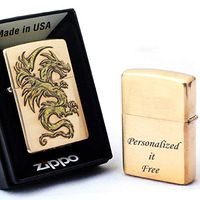 Free Engraving - Personalized Groomsmen Zippo Lighter Windproof Perfect for Boyfriend, Anniversary - Three Lines, Each 20 Characters, Free Customization (Dragon Design)