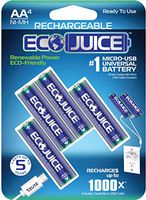 Eco Juice AA Rechargeable Batteries Micro USB Ni-MH Universal eco-Friendly 1000x Rechargeable by ECO Juice Micro-USB Rechargeable Battery 4 Pieces pre-Charged