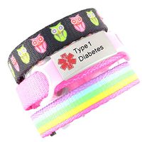 3 Bracelet Value Pack | Type 1 Diabetes, Medical Alert Bracelets | Choice of Fun Designs | Adjustable up to 6.5" Wrist Size | Medical ID Bracelets | Hoot & Rainbow