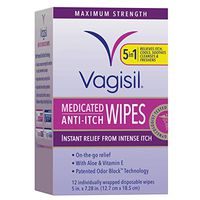 Vagisil Anti-Itch Medicated Feminine Wipes, Maximum Strength, 12 Individually Wrapped Disposable Wipes