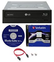 LG WH16NS40K 16X Blu-ray BDXL M-DISC DVD CD Internal Writer Drive Bundle with Free 25GB Verbatim M-Disc BD-R + Cyberlink Media Suite 10 + SATA Cable