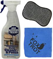 Bar Keeper's Friend Stainless Steel Cleaner and Polish Cleaning Kit - Includes Bar Keeper's Friend Stainless Steel Cleaner and Polish Spray - 1 Foxtrot Microfiber - 1 Foxtrot Dual Sided Scrub