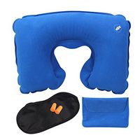 Kxtffeect Neck Pillow, Inflatable Travel Pillow with Ear Plugs, Eye Mask, Drawstring Bag, Neck and Support for Airplanes, Cars, Trains, Home, Office (Royal Blue)
