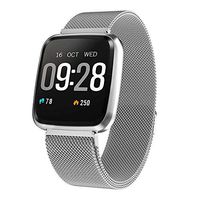 Fitness Smart Watch,taStone Waterproof Heart Rate Bluetooth Wristband with Blood Pressure,Blood Oxygen,Sleep Monitor,Pedometer, Calorie Counter Smart Bracelet for Women Men Kids,Steel Strip-Silver