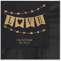 Canopy Street Banner Love Personalized Beverage Cocktail Napkins - 100 Black Paper Napkins with Choice of foil