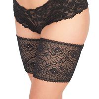Black"Bella" Lace Thigh Guards - Anti-Thigh Chafing Leg Bands - No Slip Gripper at Top and Bottom of Each Lace Thigh Sleeve to Prevent Inner Thigh Chafing - Made in USA - Pair (Size 1)
