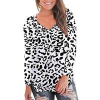 Meikosks Ladies Leopard Blouses Long Sleeve V Neck T Shirt Loose Casual Pullover Sweatshirts Black