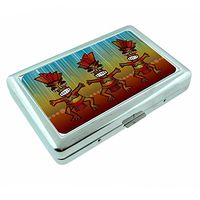 Tiki Statue Tiki Hut Bar S8 Silver Cigarette Case Metal Wallet Id Holder 4" X 2.75" RFID Protection