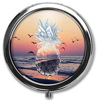Pineapple Beach Custom Round Silver Pill Box Pocket 2.1 inches Medicine Tablet Holder Organizer Case for Purse