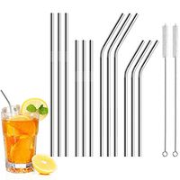 AMOUSTORE Silicone Straws Reusable 12 Set, Safty Drinking Straws with 2 Cleaning Brush for Smoothie, Milkshake, Cocktail and Hot Drinks Outdoor (12pcs Straw,2pcs Brush)