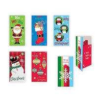 6 Assorted Embellished Gift Card Money Holder Cards, Set of 6 Cards for Christmas. Penguins, Santa, Snowman and Ornament Designs