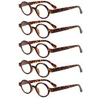 JOSCHOO 5 Pack Retro Round Reading Glasses Mini Small Comfortable Readers for Women Men (5 Tortoise, 5.0)