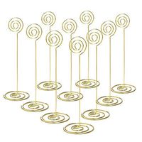 - 10pcs 8.6" Tall Table Card Holders Table Number Holders Table Picture Stand Wire Photo Holder for Place Cards Wedding Party Office Desk Name Memo Menu Clips (Gold-circle)
