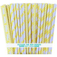 Outside the Box Papers Yellow Stripe, Chevron and Polka Dot Paper Straws-7.75 Inches-Pack of 75