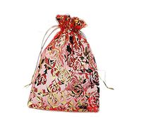 Riverer 100 pcs Gold Roses Pattern Organza Gift Bags, 13x18cm (5.1x7.1 Inches)