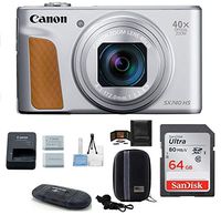 Canon PowerShot SX740 HS Digital Camera (Silver) PRO Bundle; Includes: 64GB SDXC Class 10 Memory Card + Spare Battery + Camera Case and More