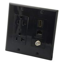 YinXiong 2 Gang Decorative Style Black Color 1 Port HDMI 1 Port CAT6 RJ45 1 Port F RG6 TV 2 Ports Electrical Power Socket Wall Plate