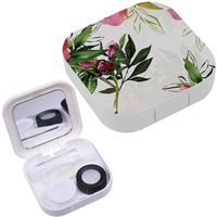 Portable Contact Lens Case Box Travel Kit Mirror + Bottle + Tweezers Container Holder [ Peonies Flowers Watercolor ]