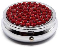 Red Rhinestones - Pocket Purse Portable Travel Pill Box & Medicine Organizer (3 Compartments)