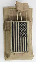 M1SURPLUS MOLLE Style Tan Color Tactical Radio Pouch + Patriot Flag Morale Patch Fits Yaesu VX-170 FT-60R FT-70DR FT250R FT270R VX110 VX120 VX127 VX7R VX8R FTA-550L FT-25R FT-65R FT2DR HT HAM Radios