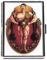 Vintage Weightlifter Print Compact (9 100s) Metal-Plated Cigarette Case & Stash Box