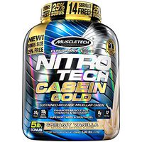 MuscleTech NitroTech Casein Gold Protein Powder, Sustained-Release Micellar Casein, Creamy Vanilla, 5lbs