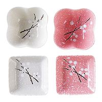 ornerx 4PCS Ceramics Appetizer Plates Plum Blossom Pattern Seasonings Dish